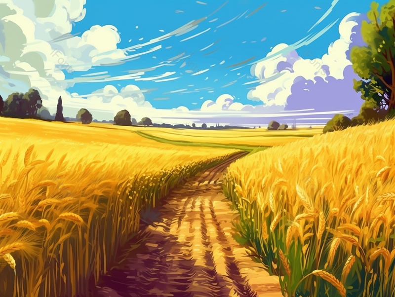 夏季自然风光芒种金色麦田插画农作物植物背景,插画/手绘图,插画/手绘图库,插画/手绘图下载,插画/手绘
